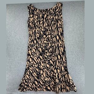 Vicky Tiel Sheath Dress Small‎ Ruched Slimming flattering Zipper Tan & Black